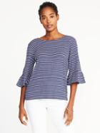 Old Navy Womens Relaxed Crinkle-jersey Bell-sleeve Top For Women Blue Stripe Size M