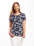 Old Navy Everywear Slub Knit Tee For Women - Navy Blue Print