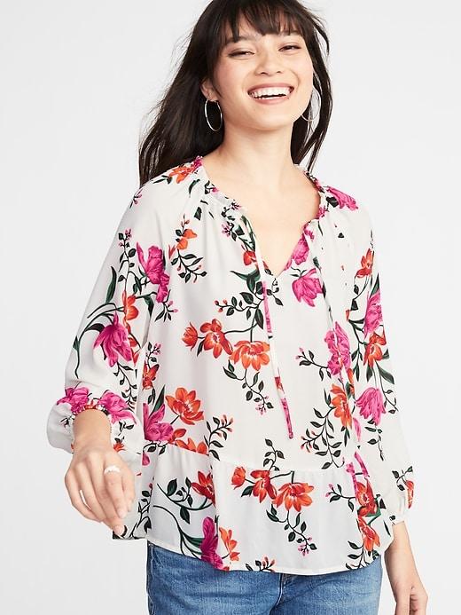 Old Navy Womens Floral Ruffled Georgette Swing Blouse For Women White Floral Size Xs