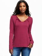 Old Navy Relaxed Lace Trim Top For Women - Cranberry Cocktail