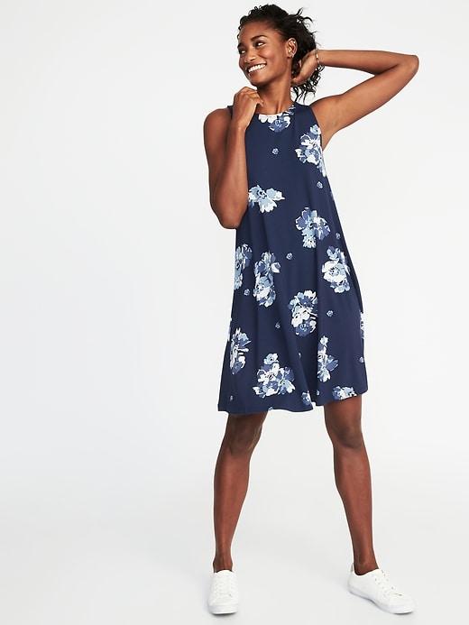 Old Navy Womens Jersey-knit Sleeveless Swing Dress For Women Navy Floral Size S