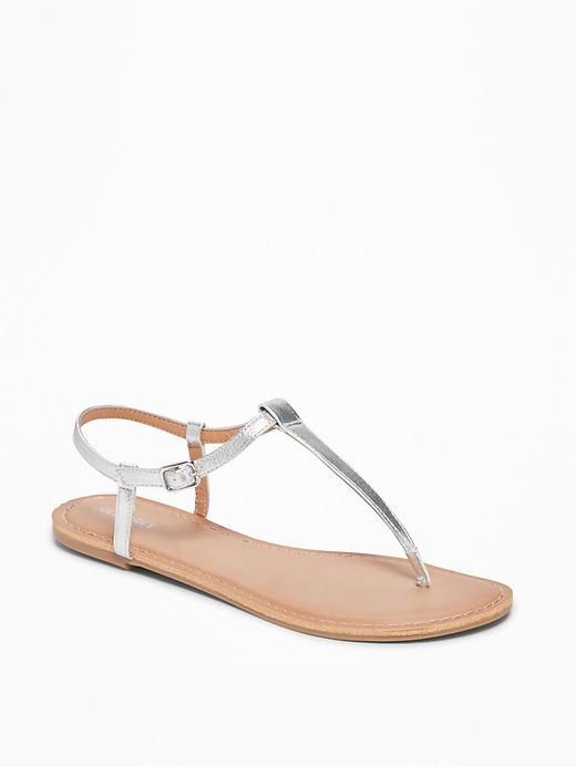 Old Navy Womens T-strap Sandals For Women Silver Metallic Size 8