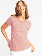 Old Navy Womens Slim-fit Crew-neck Tee For Women Peach Stripe Size M