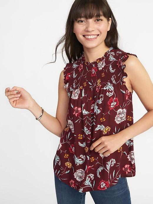 Old Navy Womens Smocked-yoke Swing Top For Women Burgundy Floral Size S