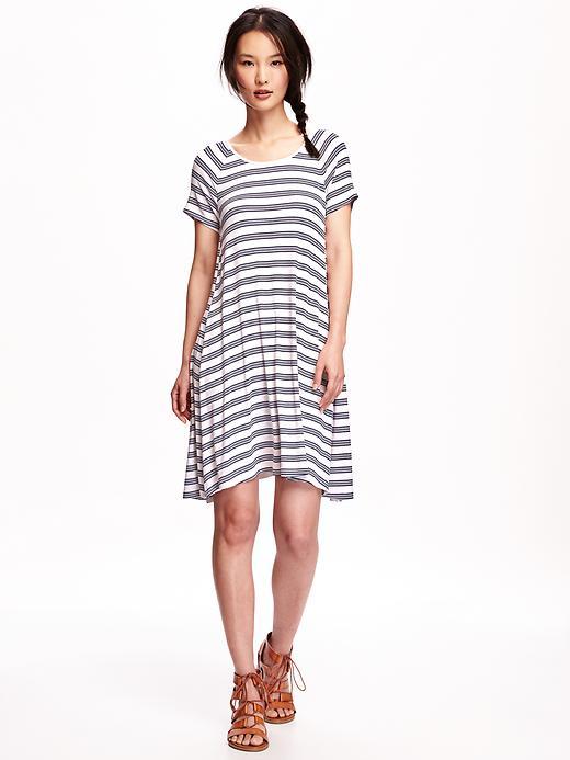 Old Navy Rib Knit Trapeze Dress For Women - White Stripe