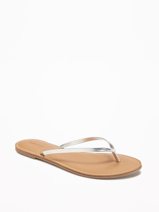 Old Navy Faux Leather Capri Sandals For Women - Silver Metallic