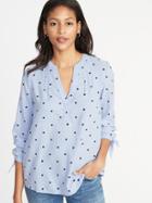 Old Navy Womens Relaxed Tie-cuff Twill Top For Women Cool Polka Dot Size Xxl