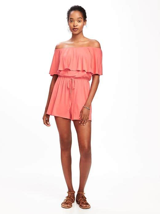 Old Navy Ruffle Trim Swim Romper For Women - Coral Tropics