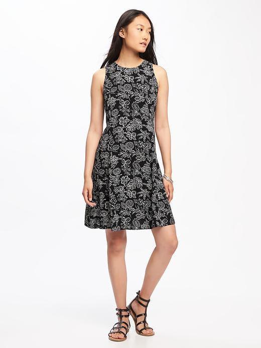 Old Navy Sleeveless Swing Dress For Women - Black Floral