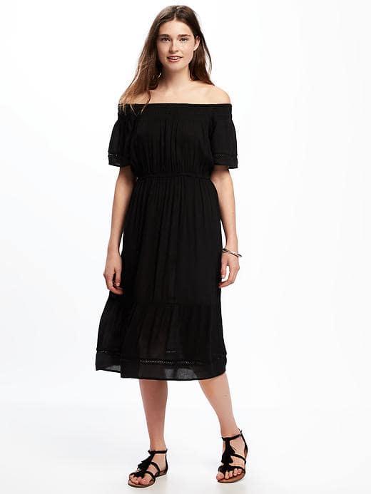 Old Navy Off The Shoulder Crinkle Gauze Dress For Women - Black