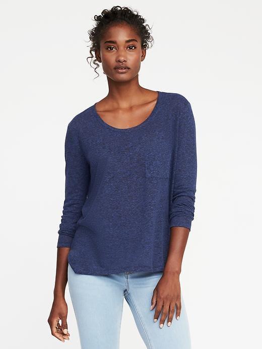 Old Navy Boyfriend Linen Blend Tee For Women - Hero Blue