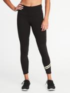 Old Navy Womens High-rise Foil-stripe Compression 7/8-length Leggings For Women Black Size M