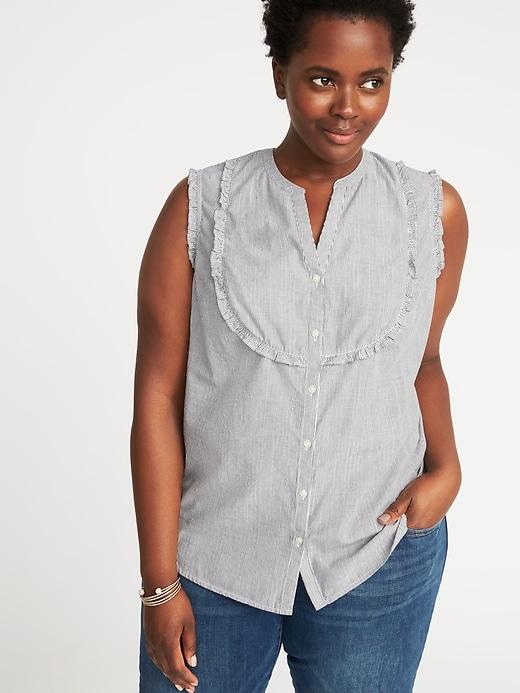 Old Navy Womens Ruffled Metallic-stripe Plus-size Blouse Blue Stripe Size 1x