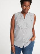 Old Navy Womens Ruffled Metallic-stripe Plus-size Blouse Blue Stripe Size 1x