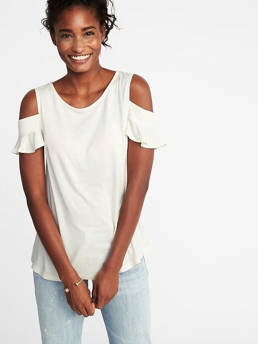 Old Navy Womens High-neck Cold-shoulder Swing Top For Women Creme De La Creme Size Xs