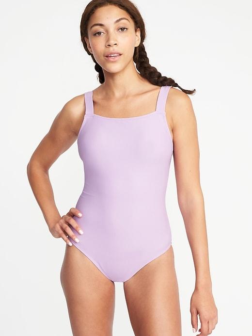 Old Navy Womens Square-neck One-piece Swimsuit For Women Light Purple Size Xxl