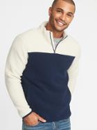 Old Navy Mens Color-blocked 1/4-zip Sherpa Jacket For Men Navy/cream Size Xxxl