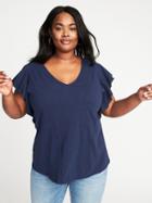 Old Navy Womens Plus-size Ruffle-trim U-neck Top Lost At Sea Navy Size 1x