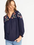 Old Navy Womens Relaxed Floral-embroidered Blouse For Women Lost At Sea Navy Size Xs