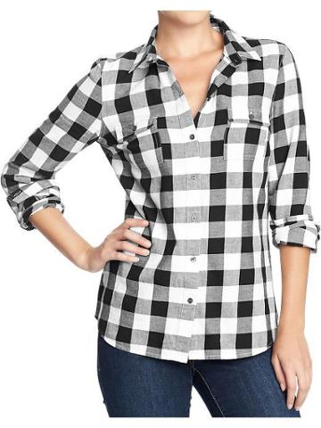 Old Navy Old Navy Womens Plaid Shirts - Black Check