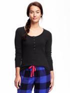 Old Navy Semi Fitted Waffle Knit Henley Tee For Women - Black