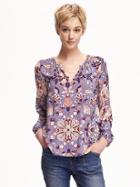 Old Navy Open Neck Blouse For Women - Large Blue Floral