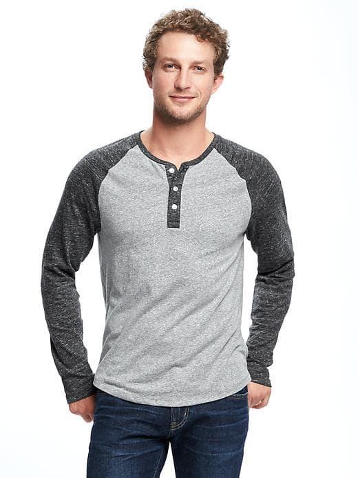 Old Navy Soft Washed Color Block Henley For Men - Heather Gray