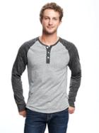 Old Navy Soft Washed Color Block Henley For Men - Heather Gray