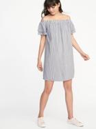 Old Navy Womens Off-the-shoulder Shift Dress For Women Blue/white Stripe Size S
