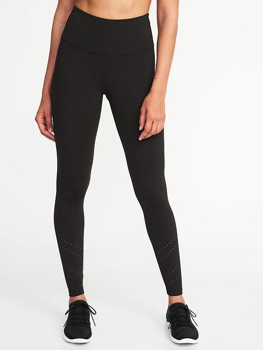 Old Navy Womens High-rise 7/8-length Laser-cut Compression Leggings For Women Black Size L