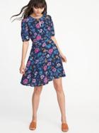 Old Navy Womens Fit & Flare Crepe Dress For Women Navy Floral Size M