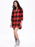 Old Navy Plaid Flannel Sleep Shirt For Women - Red Buffalo Plaid