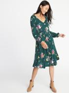 Old Navy Womens Fit & Flare Jersey Dress For Women Dark Green Floral Size Xs