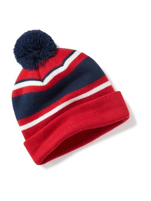 Old Navy Patterned Pom Pom Beanie For Men - Red/blue Stripe