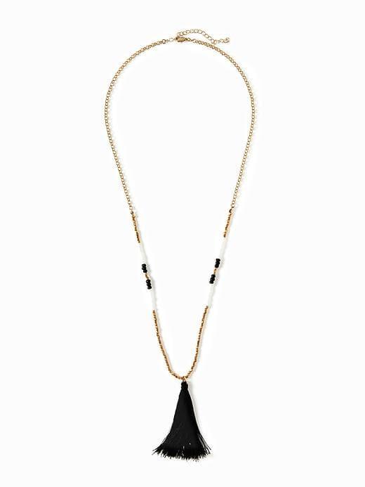 Old Navy Beaded Tassel Pendant Necklace For Women - Black