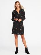Old Navy Floral Print Pintucked Swing Dress For Women - Black Floral