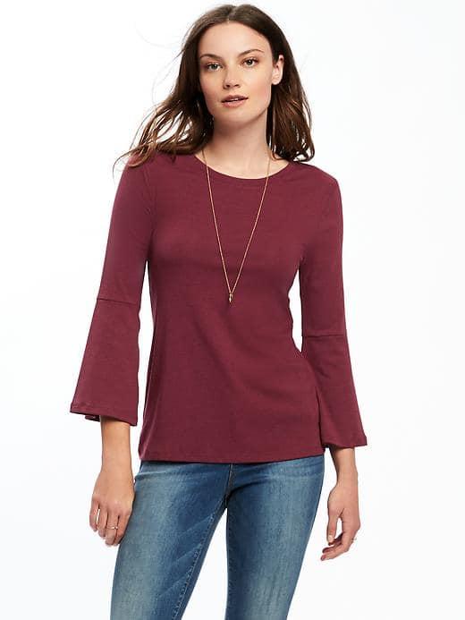 Old Navy Semi Fitted Bell Sleeve Top For Women - Dark Red