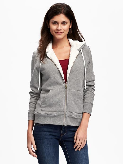 Old Navy Sherpa Lined Full Zip Hoodie For Women - Dark Heather Grey