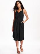 Old Navy Button Down Waisted Midi Dress For Women - Blackjack