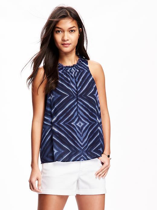 Old Navy Raw Edge Swing Tank - Blue Geometric