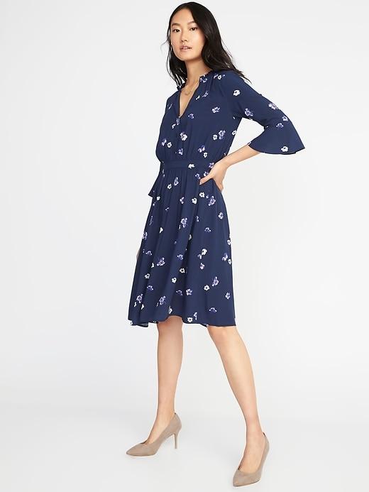 Old Navy Womens Waist-defined Floral Shirt Dress For Women Navy Floral Size M