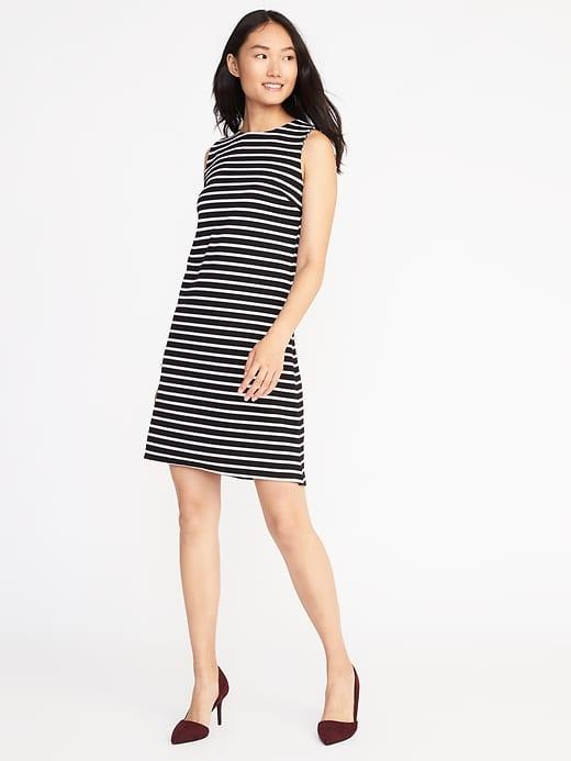 Old Navy Womens Sleeveless Ponte-knit Shift Dress For Women Black/white Stripe Size L