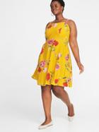 Old Navy Womens Floral-print Fit & Flare Plus-size Cami Dress Yellow Floral Size 1x
