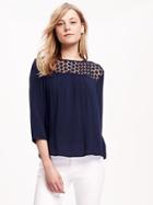 Old Navy Eyelet Lace Yoke Blouse For Women - Lost At Sea Navy