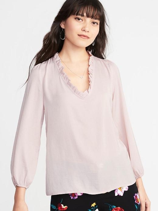 Old Navy Womens Ruffle-trim Satin Surplice Blouse For Women Bubblegum Pink Size M