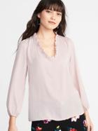 Old Navy Womens Ruffle-trim Satin Surplice Blouse For Women Bubblegum Pink Size M