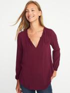 Old Navy Relaxed Shirred Blouse For Women - Winter Wine