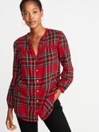 Old Navy Womens Relaxed Shirred Tunic Shirt For Women Red Tartan Size Xs