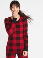 Old Navy Womens Slim-fit Printed Thermal-knit Tee For Women Red Buffalo Plaid Size S