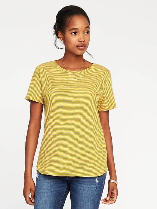 Old Navy Everywear Curved Hem Tee For Women - Lime Stripe